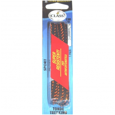 Sports footwear shoelaces black with orange stripe No. 20 Class, 120 cm (1 pair)